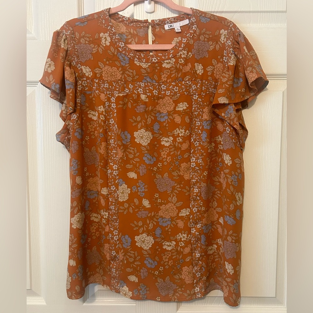 DR2 Floral Blouse - Orange and Blue
